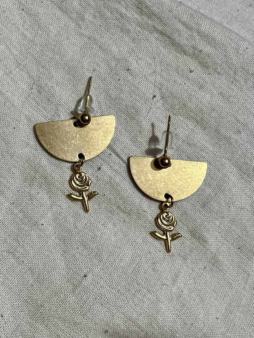 Rose and half circle earrings